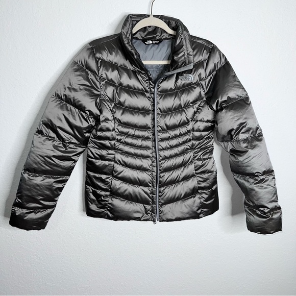 The North Face Jacket Women Medium Aconcagua Puffer Down Gray Silver Coat - Picture 1 of 8